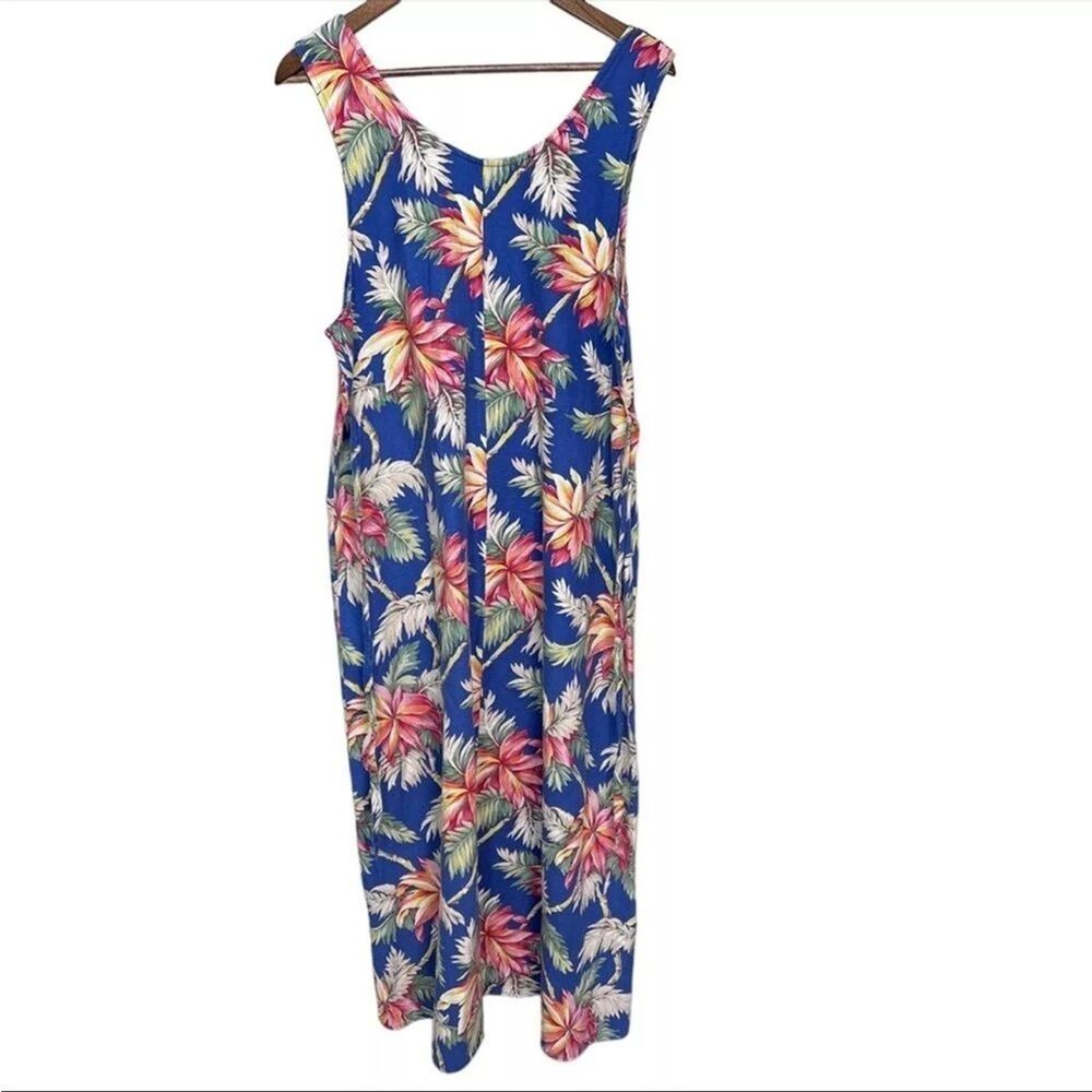 Vintage Jumper Maxi Dress Linen Blend Floral Coastal Boho Tropical Vacation - Picture 3 of 9